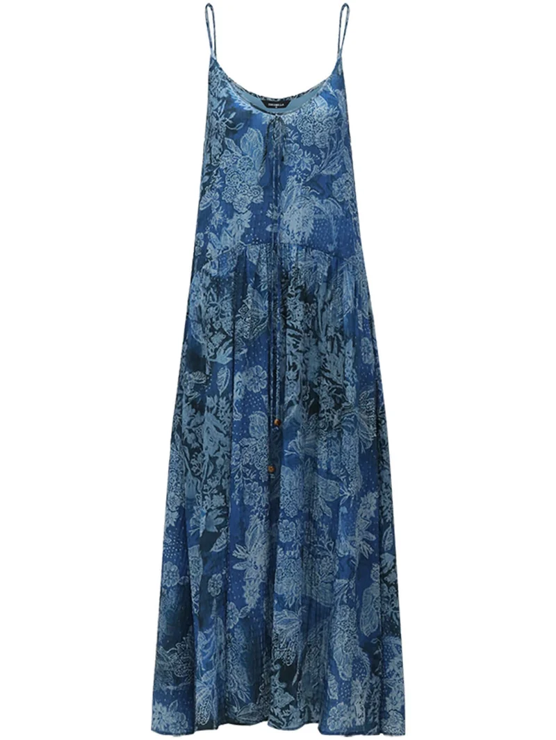 Bohemian Blue Floral Textured Maxi Dress