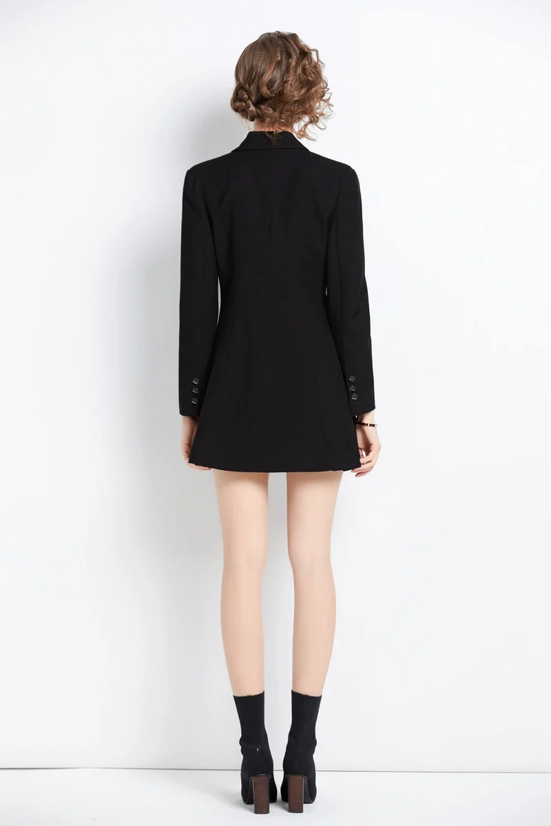 Black Pleated Cocktail Business Blazer Dress