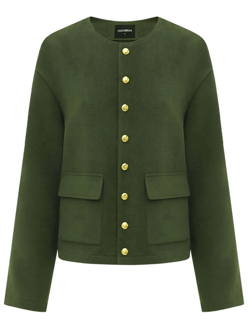 Green Letterman Jacket with Gold Snap Buttons
