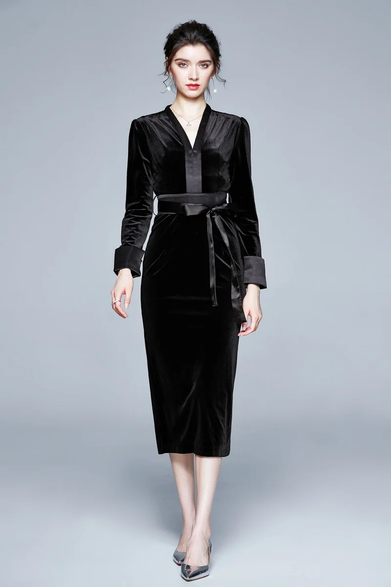 Black Velvet Kimono Dress