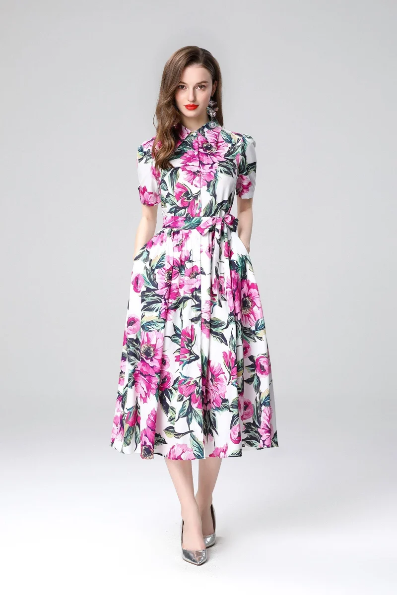 Summery Floral Midi Shirt Dress