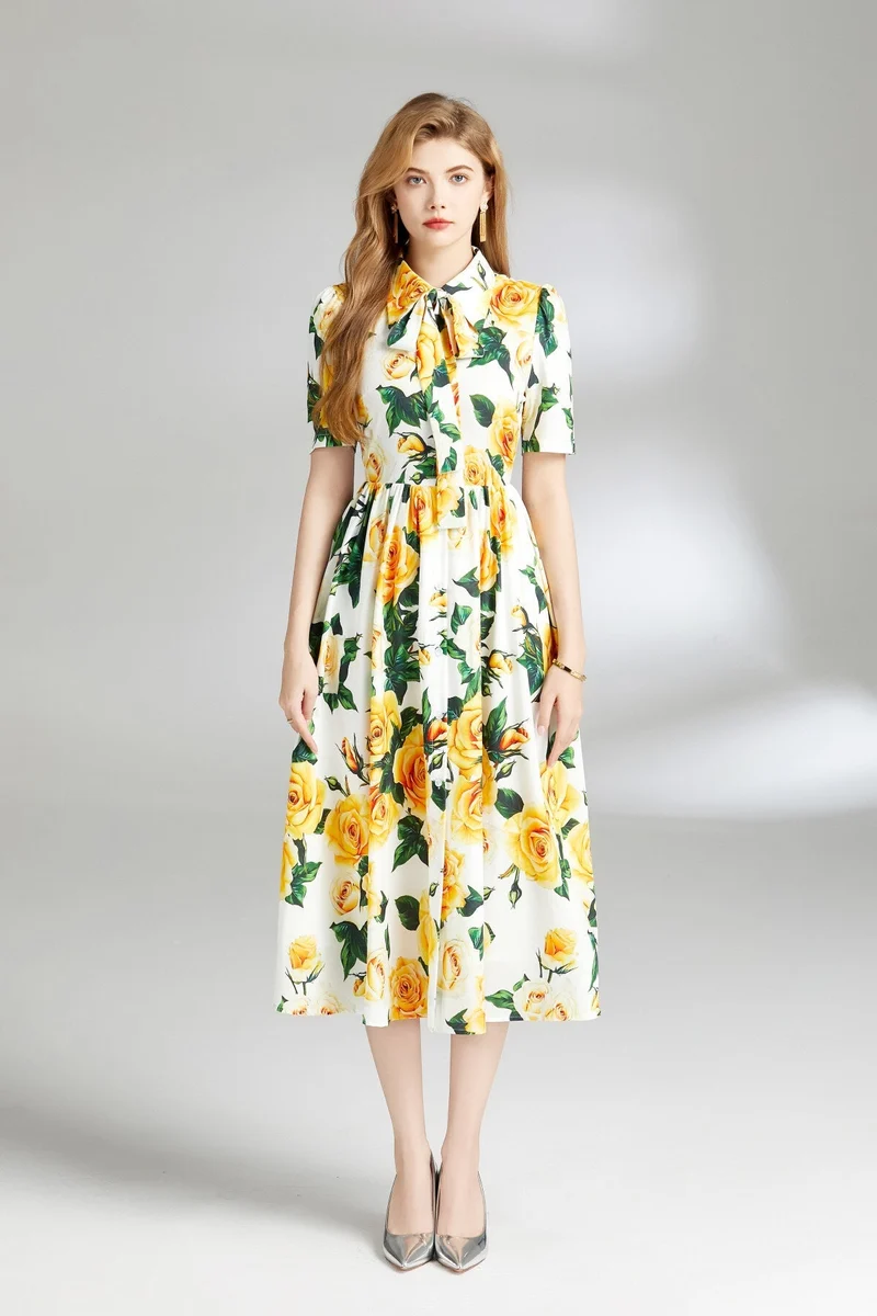 Summery Floral Midi Shirt Dress