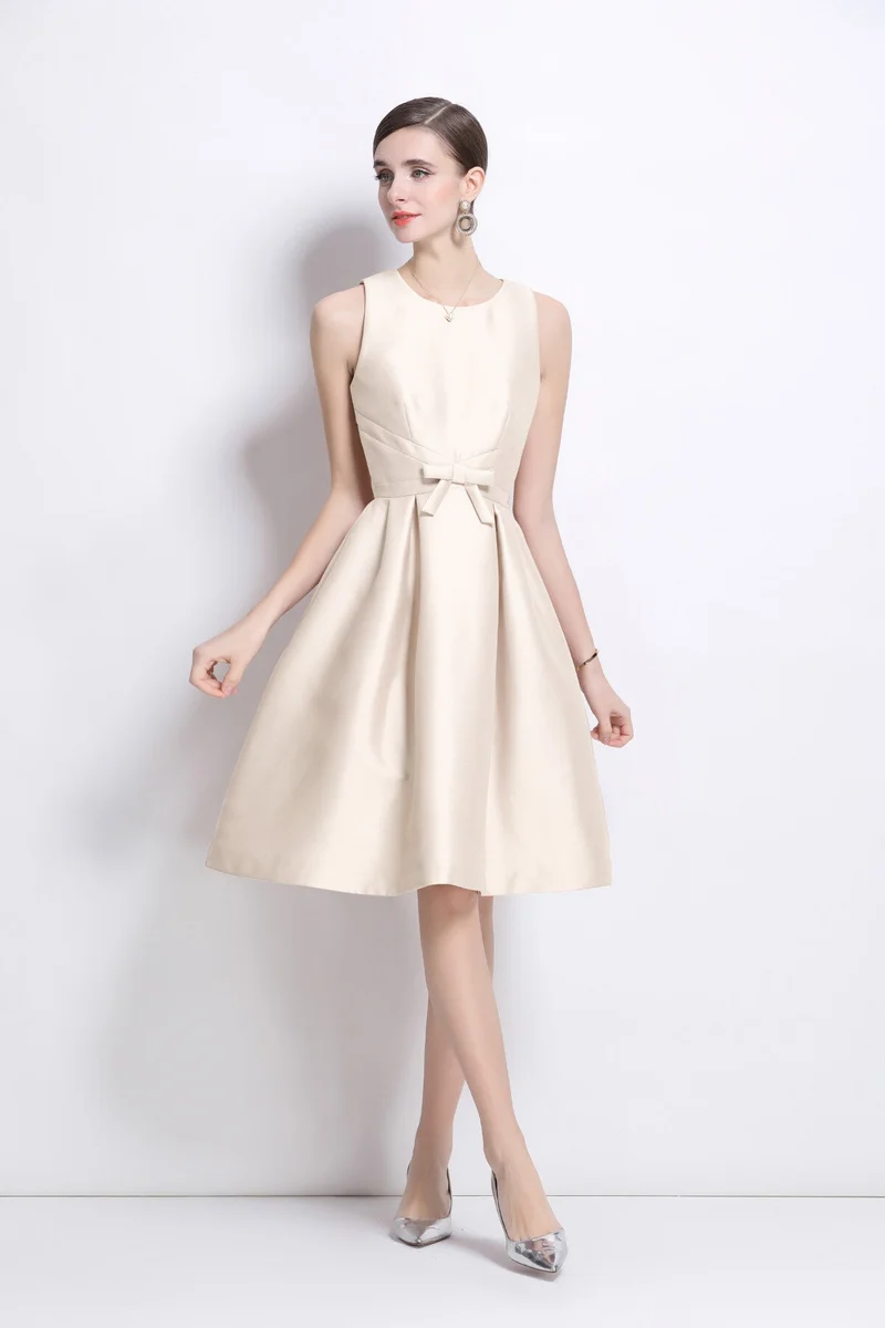 Belted Bowknot Satin Fitted Midi Dress