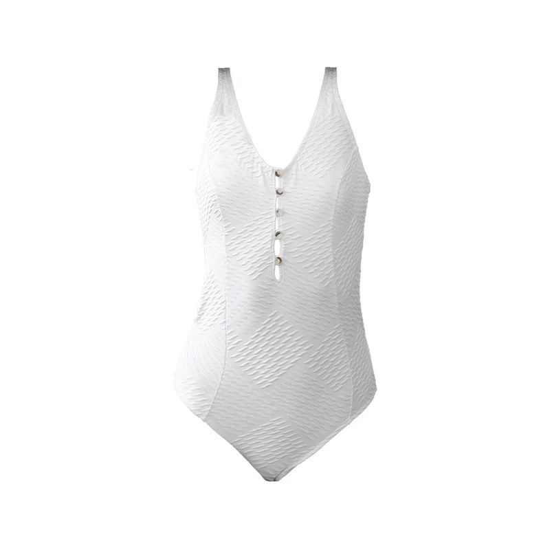 White Button Up One Piece Swimsuit