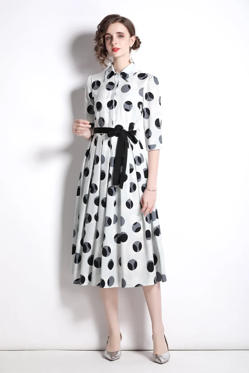 Polka Dot Tie Waist Shirt Dress