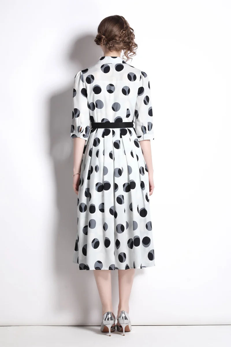Polka Dot Tie Waist Shirt Dress