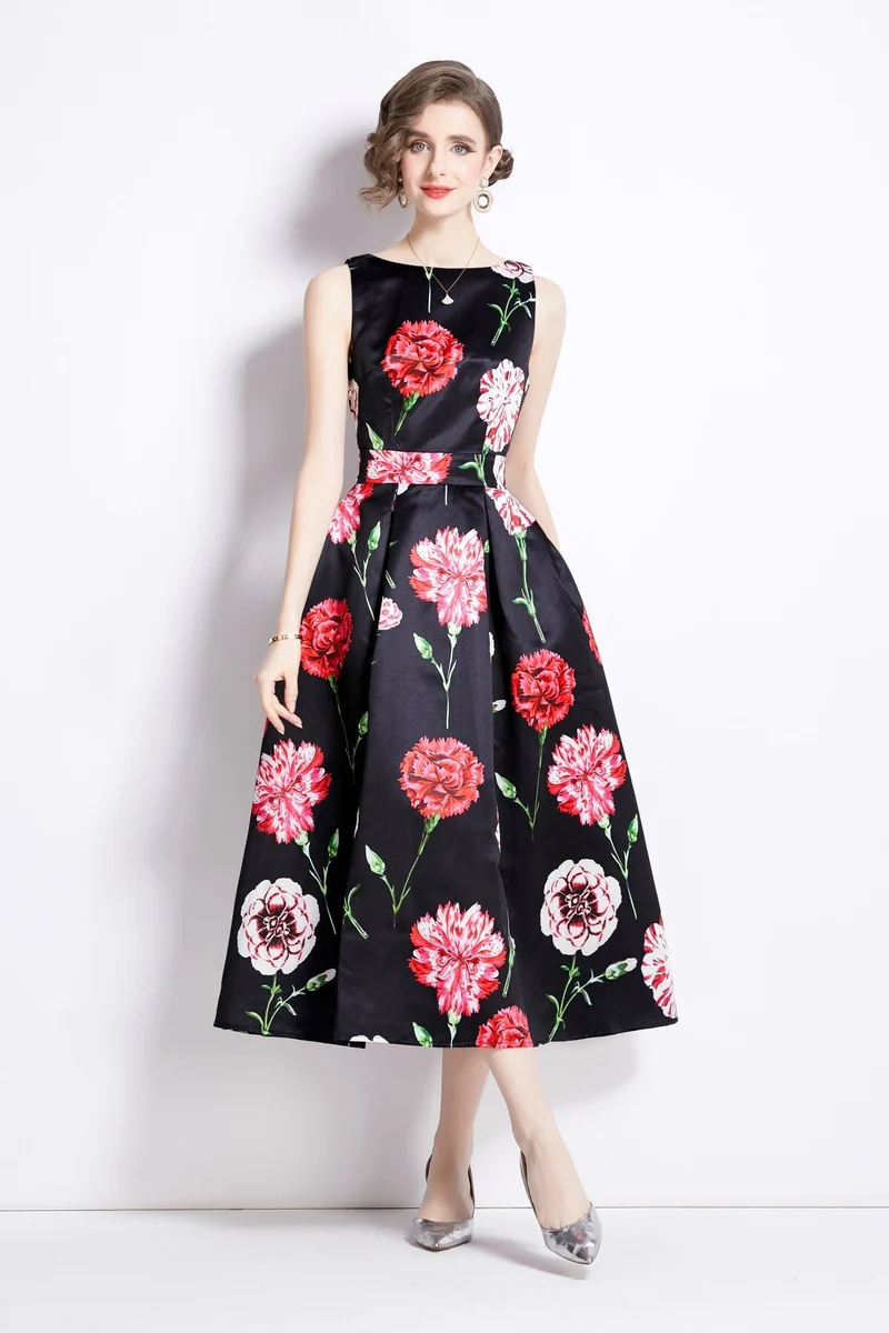 Sleeveless High Waist Tailored Fit and Flare A Line Dress