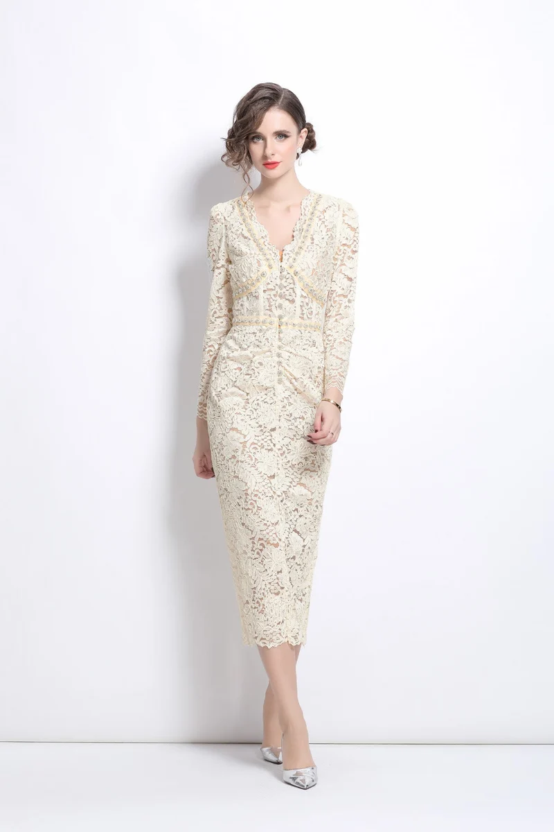 White Cutout Lace Dress with Inner Slip