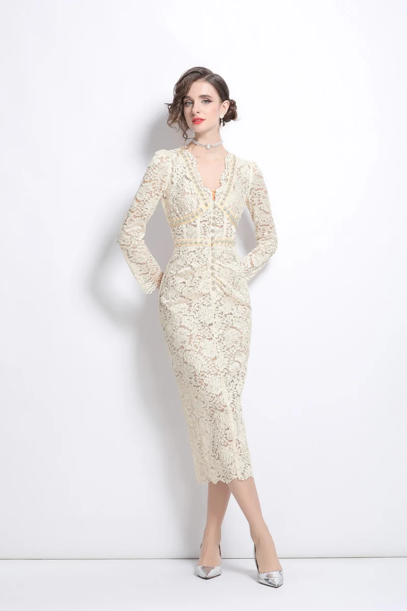 White Cutout Lace Dress with Inner Slip