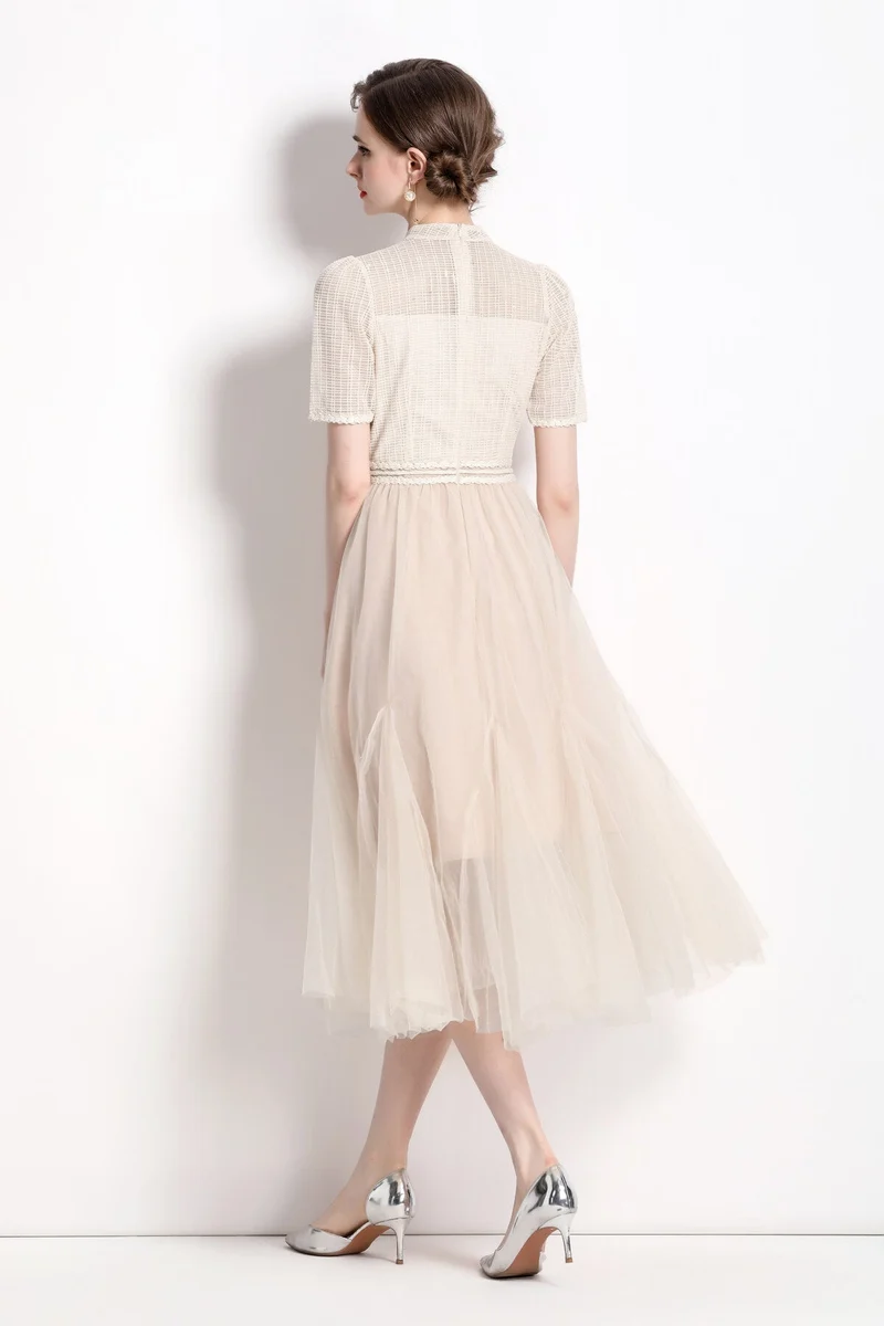 Delicate Mesh High Waisted Midi Dress