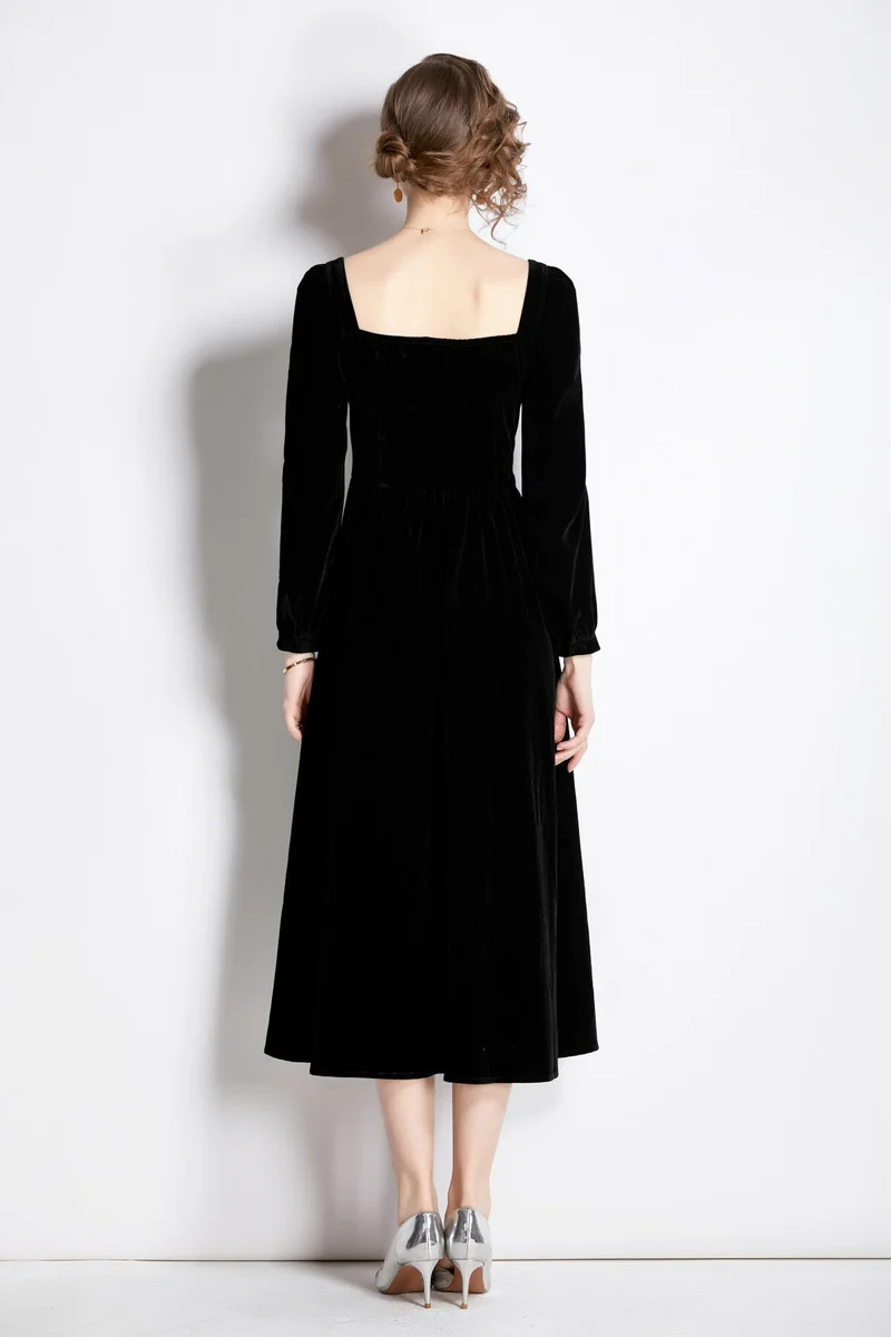 Square Sweetheart Neckline Vintage Velvet Dress