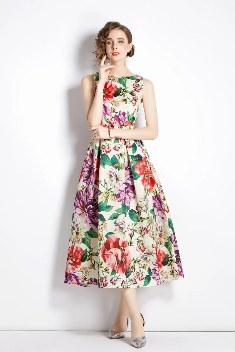 Sleeveless High Waist Structured A Line Dress