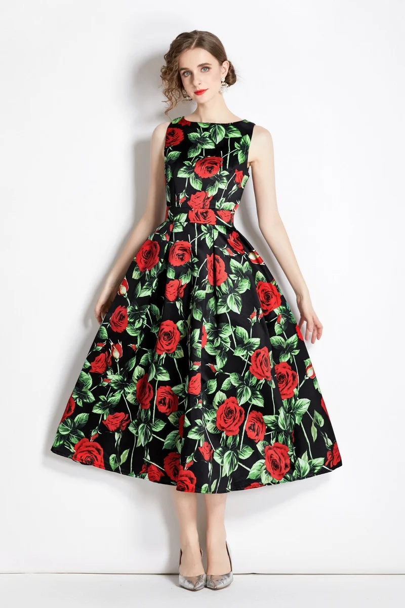 Sleeveless High Waist Structured A Line Dress
