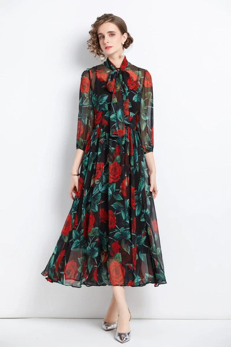 Flowy Floral Chiffon Vacation Dress