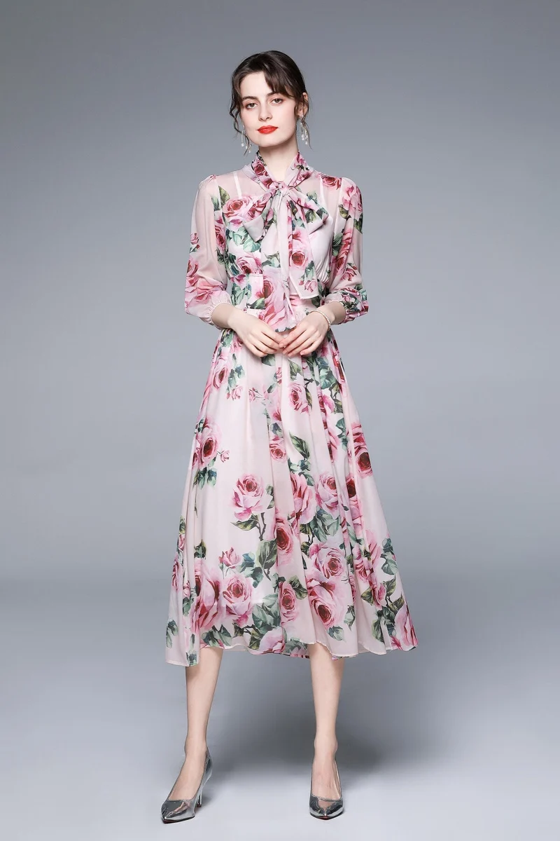 Flowy Floral Chiffon Vacation Dress