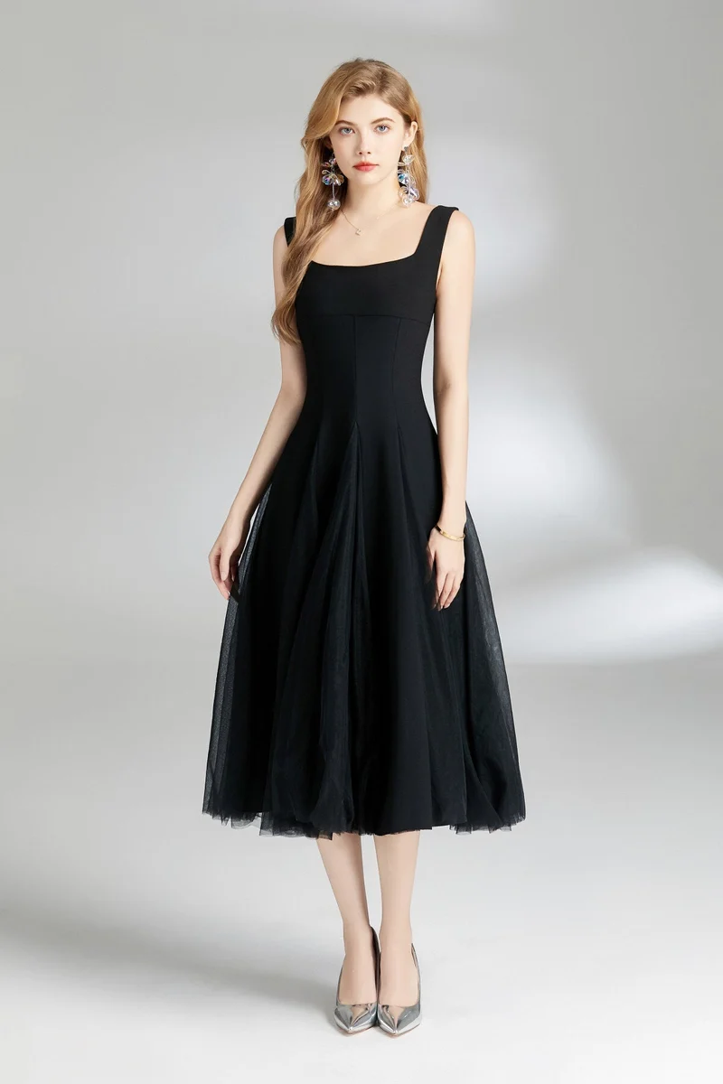 Thick Strap Tulle Puffy Fairy Midi Dress