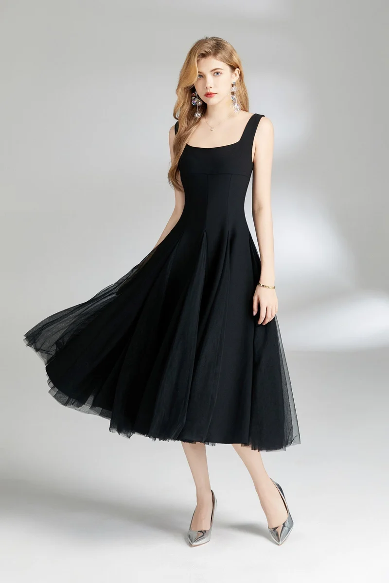 Thick Strap Tulle Puffy Fairy Midi Dress