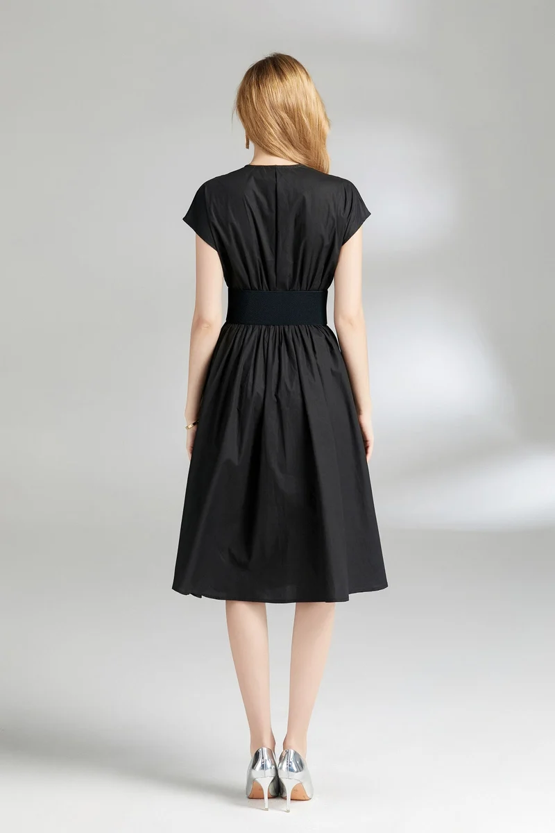 Plunging Neckline Cinched Waist Dress