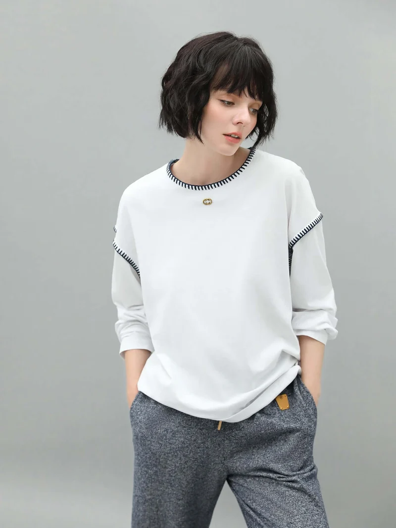 Long Sleeve Tee with Contrast Stitching