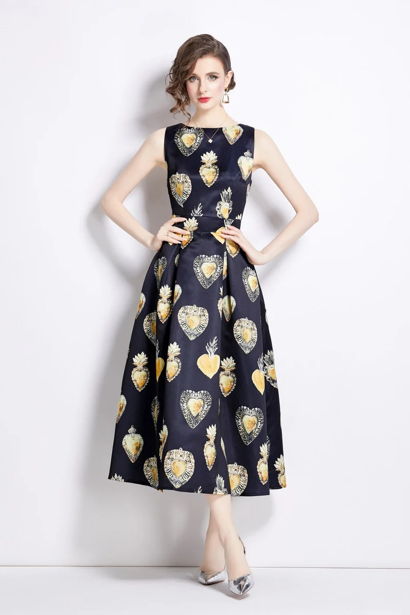 Sleeveless High Waisted A Line Tea Dress