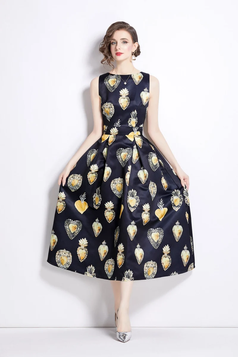 Sleeveless High Waisted A Line Tea Dress
