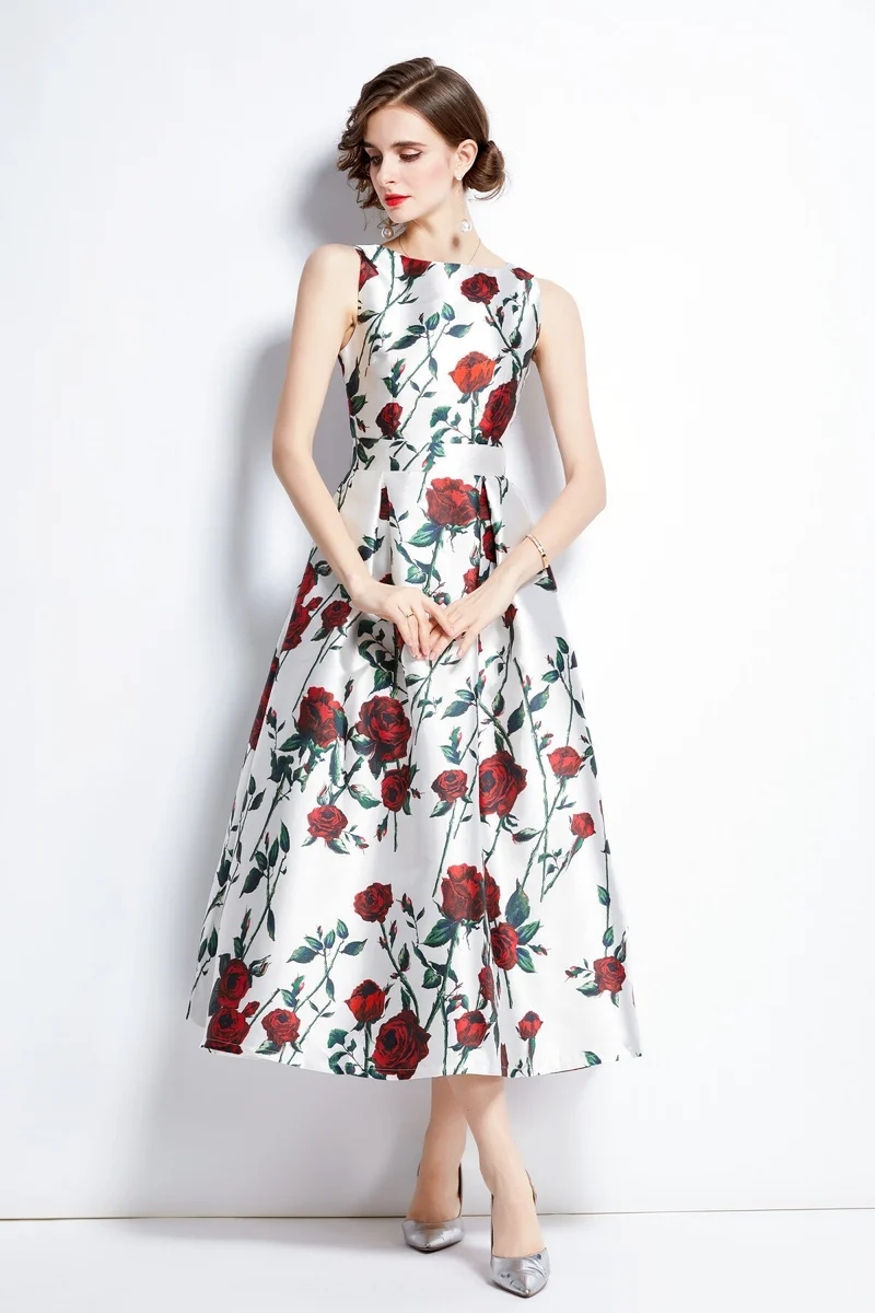 Sleeveless High Waisted A Line Tea Dress