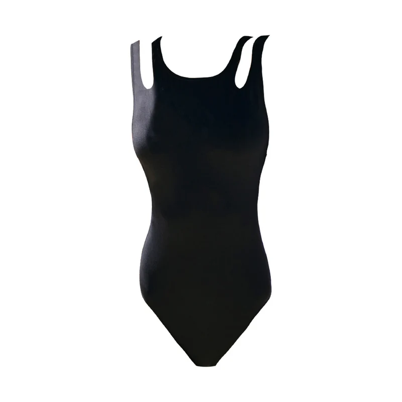 Black One Piece Swimsuit with Cut Out Sleeves