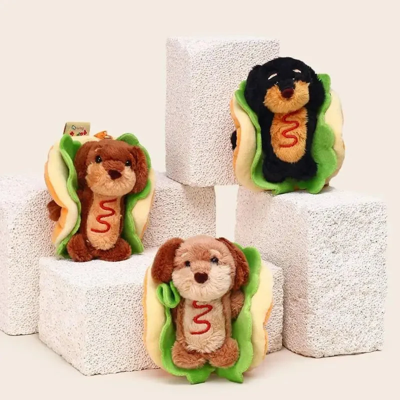 Dachshund Hot Dog Plush Keychain