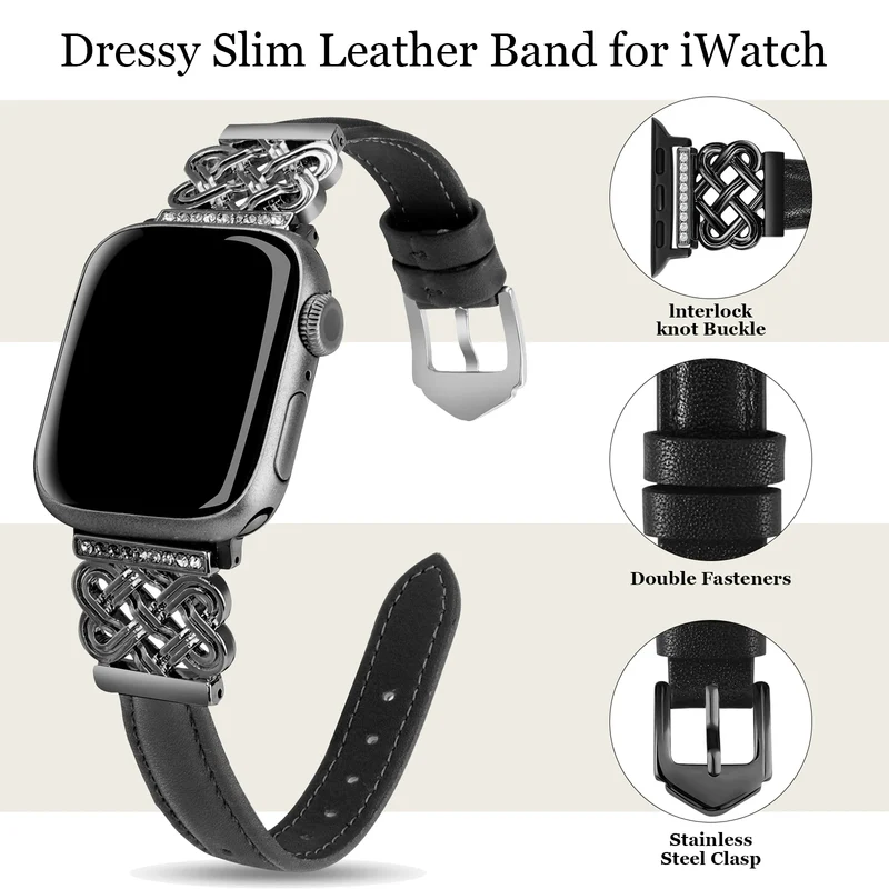 Jeweled Knot Leather Apple Watch Band
