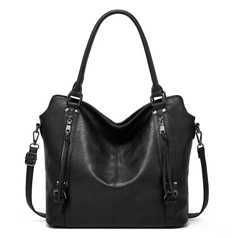 Women's Elegant PU Leather Double Zipper Design Handbags With Shoulder Strap
