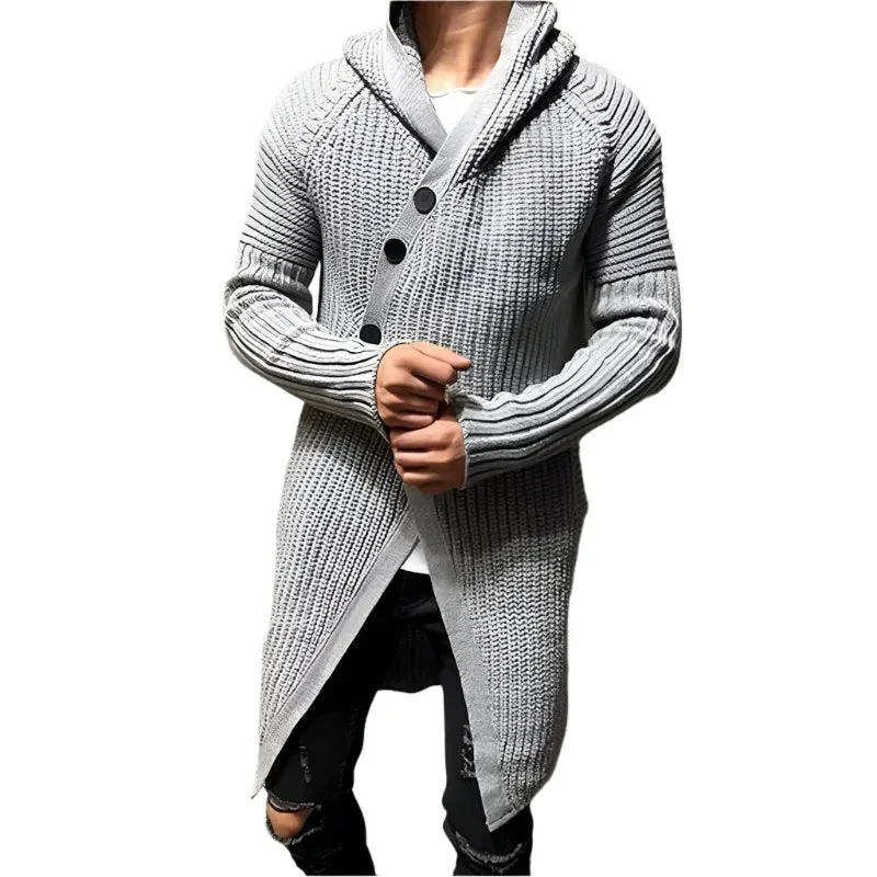 Long Knitted Hooded Sweater For Men