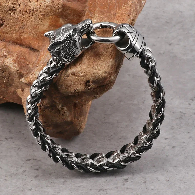 Titanium Steel Wolf Head Men's Bracelet