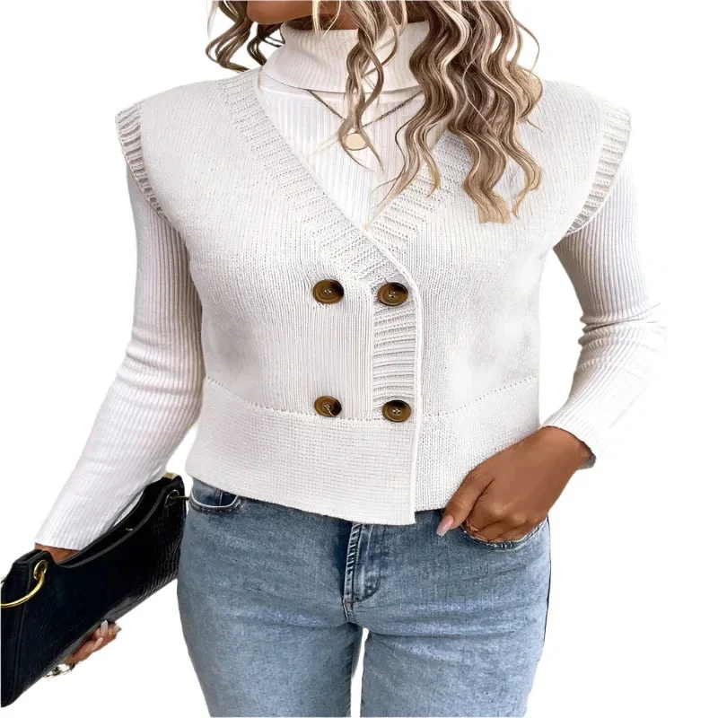 Women's Knitted V-Neck Buttoned Casual Sweater