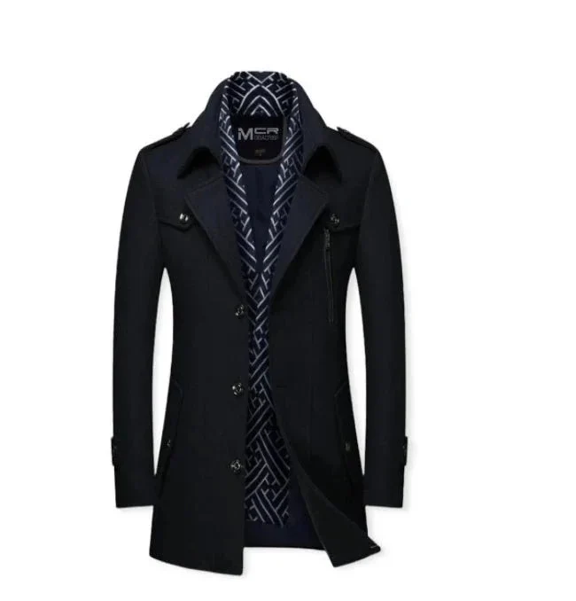 Men's Thickened Scarf Collar Winter & Autumn Polyester Coat