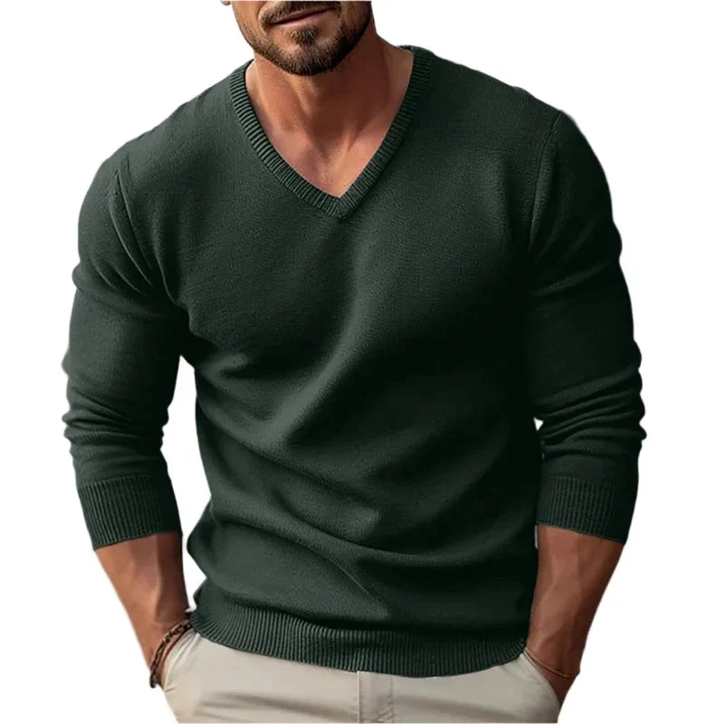 Knitted V-Neck Slim Fit Long Sleeve Sweater For Men