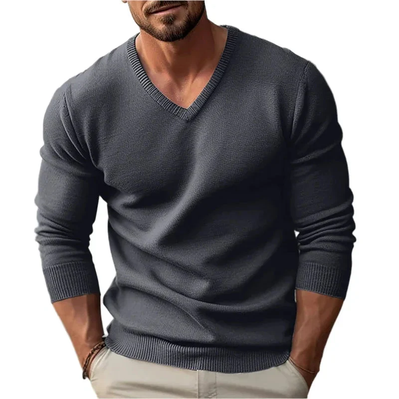 Knitted V-Neck Slim Fit Long Sleeve Sweater For Men