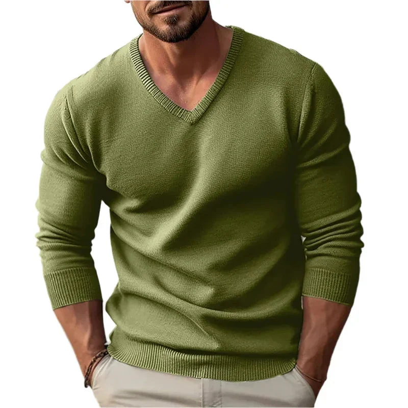 Knitted V-Neck Slim Fit Long Sleeve Sweater For Men