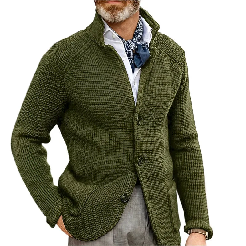 Stand Up Collar Cardigan Men Knitted Sweaters