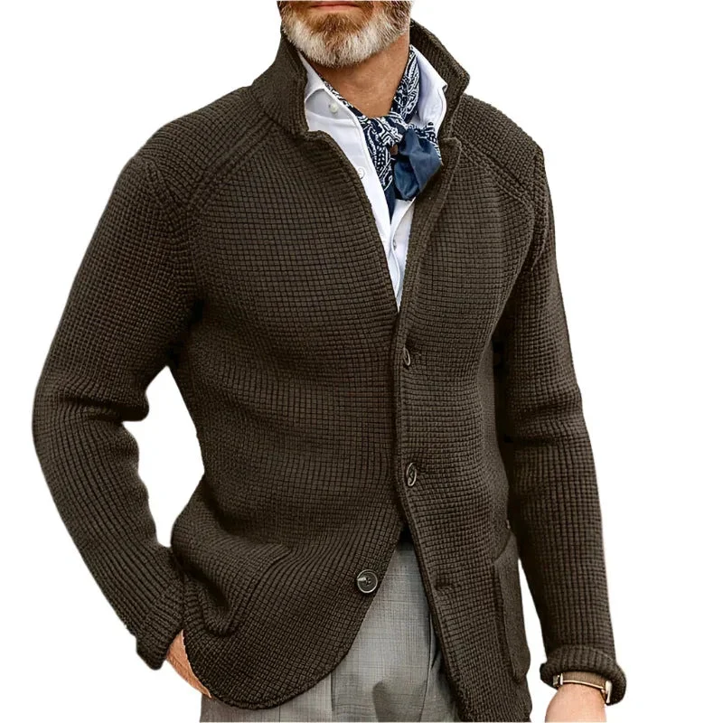 Stand Up Collar Cardigan Men Knitted Sweaters