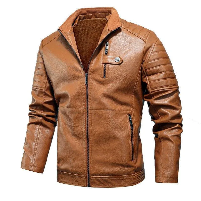 Men's Artificial Leather Velvet Thickening Motorcycle Jacket