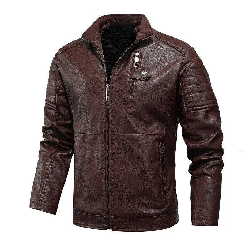 Men's Artificial Leather Velvet Thickening Motorcycle Jacket