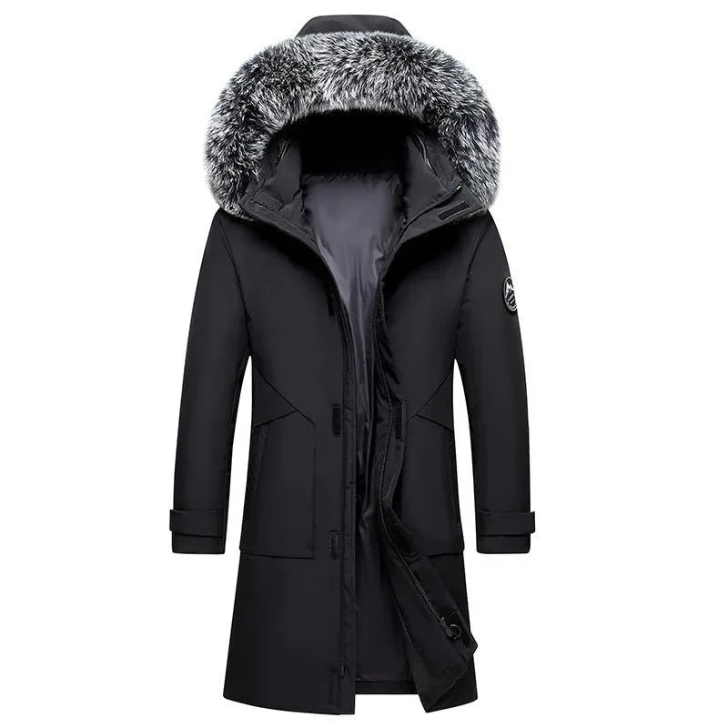 Men's Hooded Mid-Length Down Stuffed Warm Cold-Resistant Winter Jacket