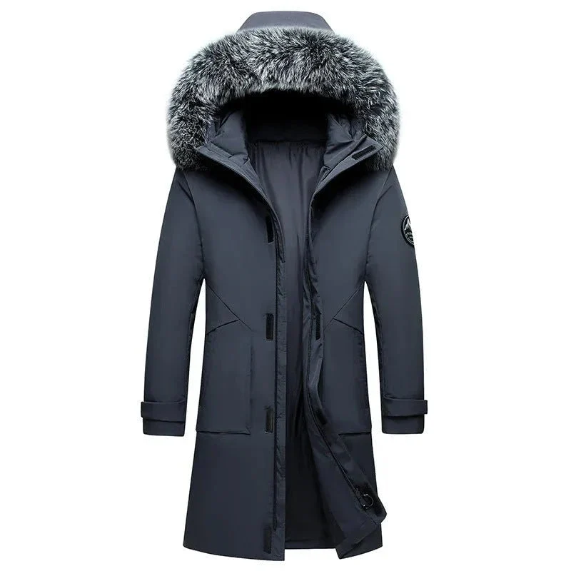 Men's Hooded Mid-Length Down Stuffed Warm Cold-Resistant Winter Jacket