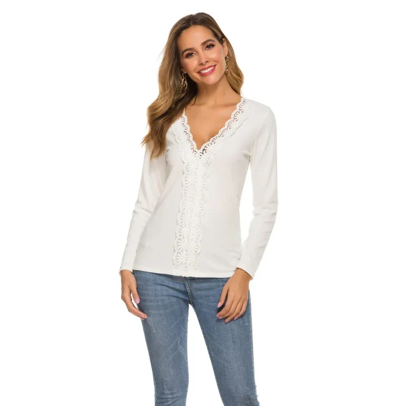 Lace Long Sleeve Sweater Bottoming Shirt Women's Slim Stretch Top