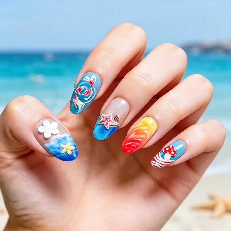 3D Ocean Press On Nails