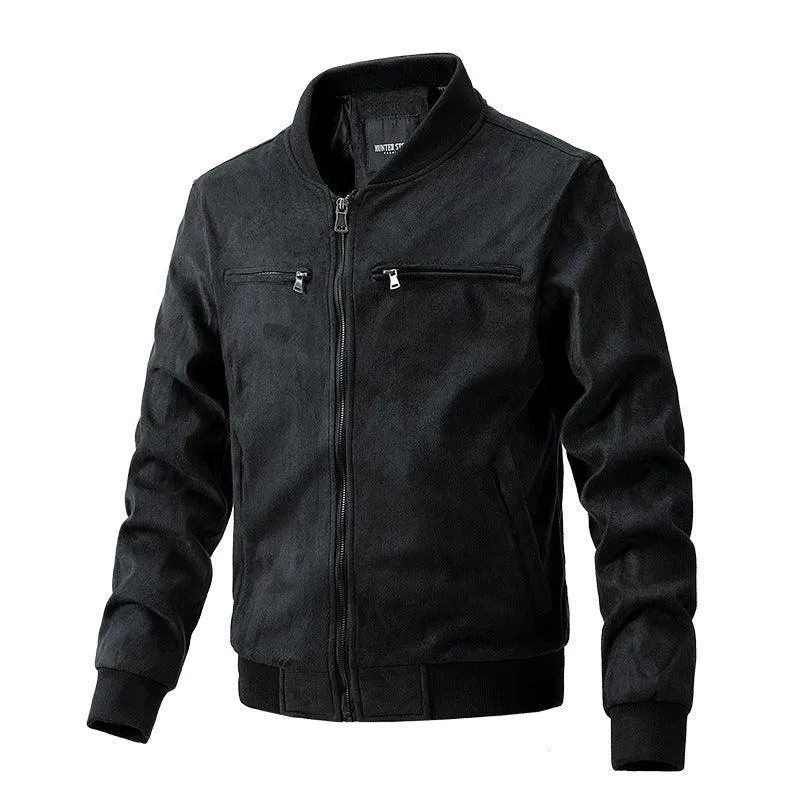 Men's Polyester Stand Collar Double Zipper Jacket
