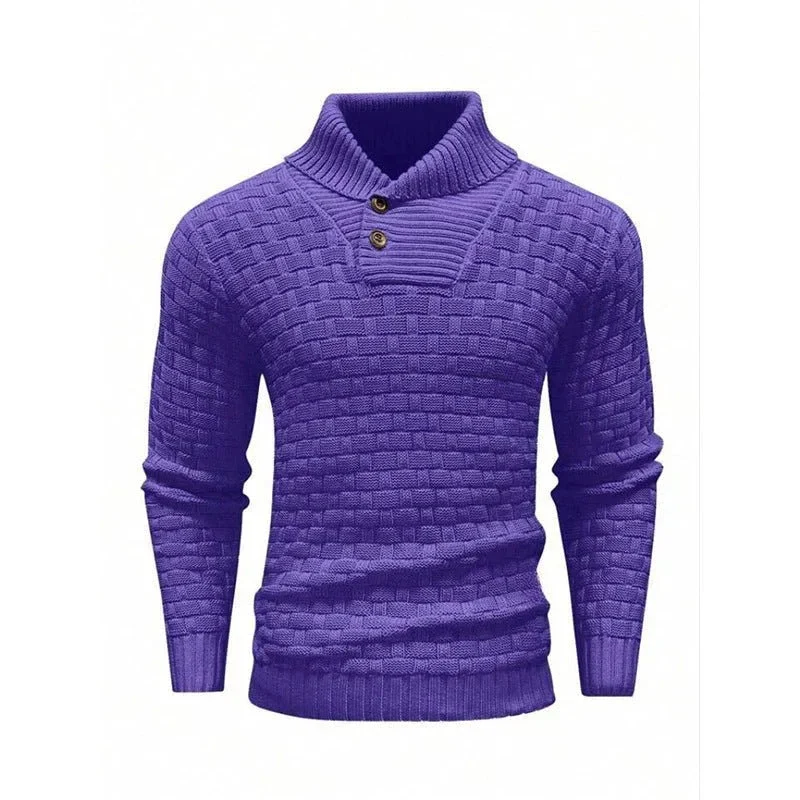 Men's Slim Fit Turtleneck Sweater Designed With Buttons
