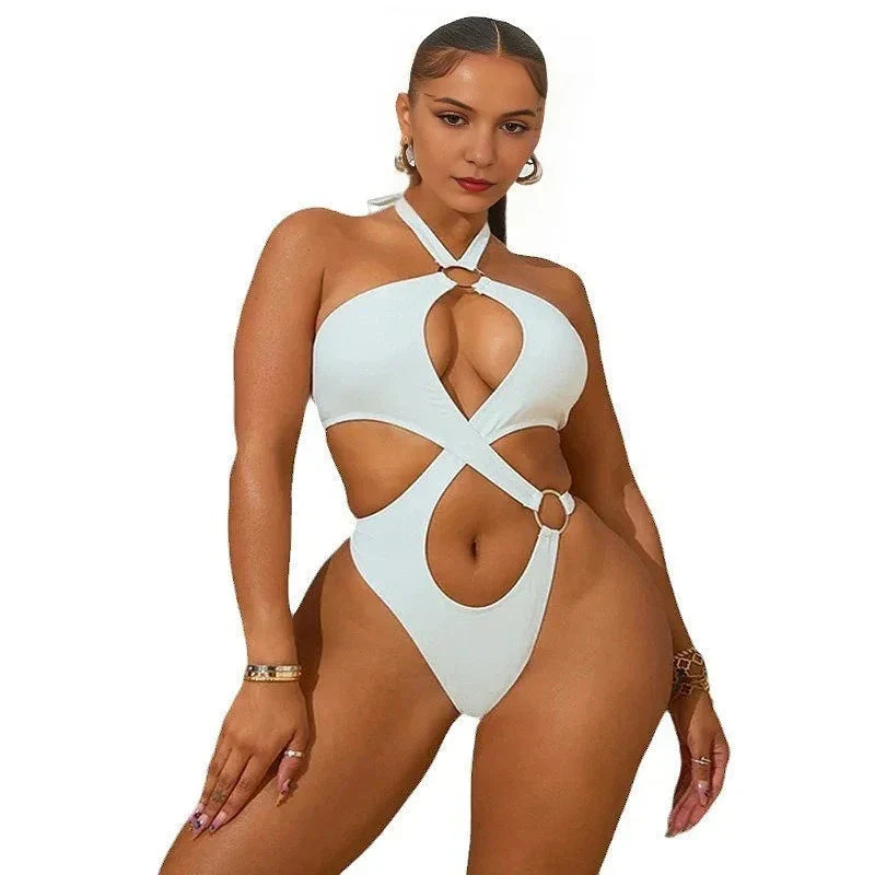 European And American Summer Sleeveless Lace-Up One-Piece Women's Swimsuits