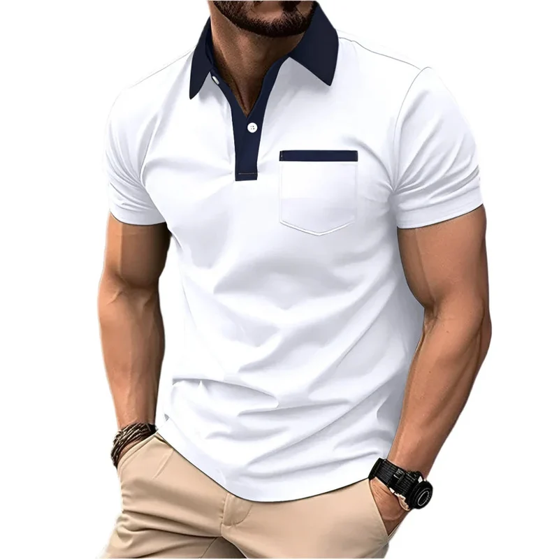 Fashionable Slim Pocket Short-Sleeved T-Shirt Polo Shirt Men Clothing