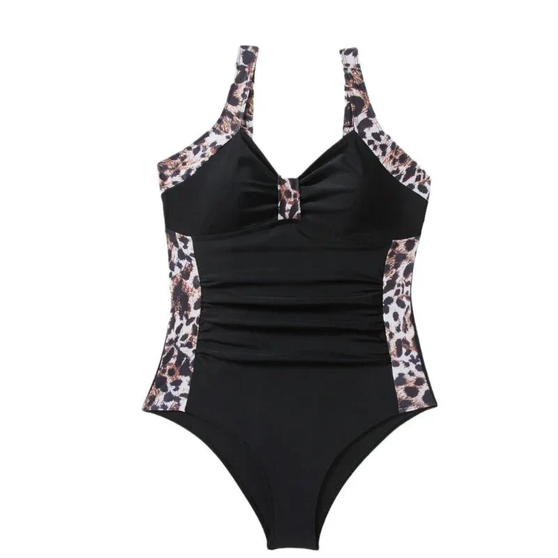 Women's Fashion One-Piece Swimsuit Leopard Print Contrast Color